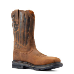 Ariat Distressed Brown Sierra Shock Shield Patriot Wide Square Steel Toe Men's Work Boots 10044426