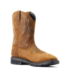 Ariat Distressed Brown Sierra Shock Shield Men's Wide Square Toe Waterproof Pull On Work Boots 10044545