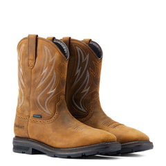 Ariat Distressed Brown Sierra Shock Shield Men's Wide Square Toe Waterproof Pull On Work Boots 10044545