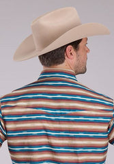 Roper Brown with Stripes Men's Mini Aztec Horizonal Stripm Men's Collared Longsleeve Snap Shirt 0300100670477BR