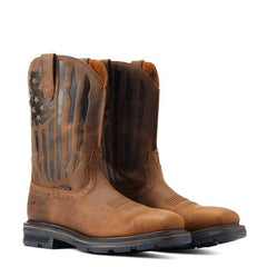 Ariat Distressed Brown Sierra Shock Shield Patriot Wide Square Steel Toe Men's Work Boots 10044426