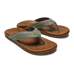Olukai Odyssey Grey/Sahara Hiapo Men's Leather Beach Sandals 10101-4DFM