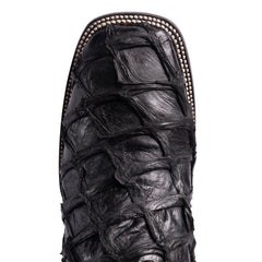 Cuadra Black Piraraucu Glazed Fish Laser and Woven Square Toe Men's Western Boots CU787