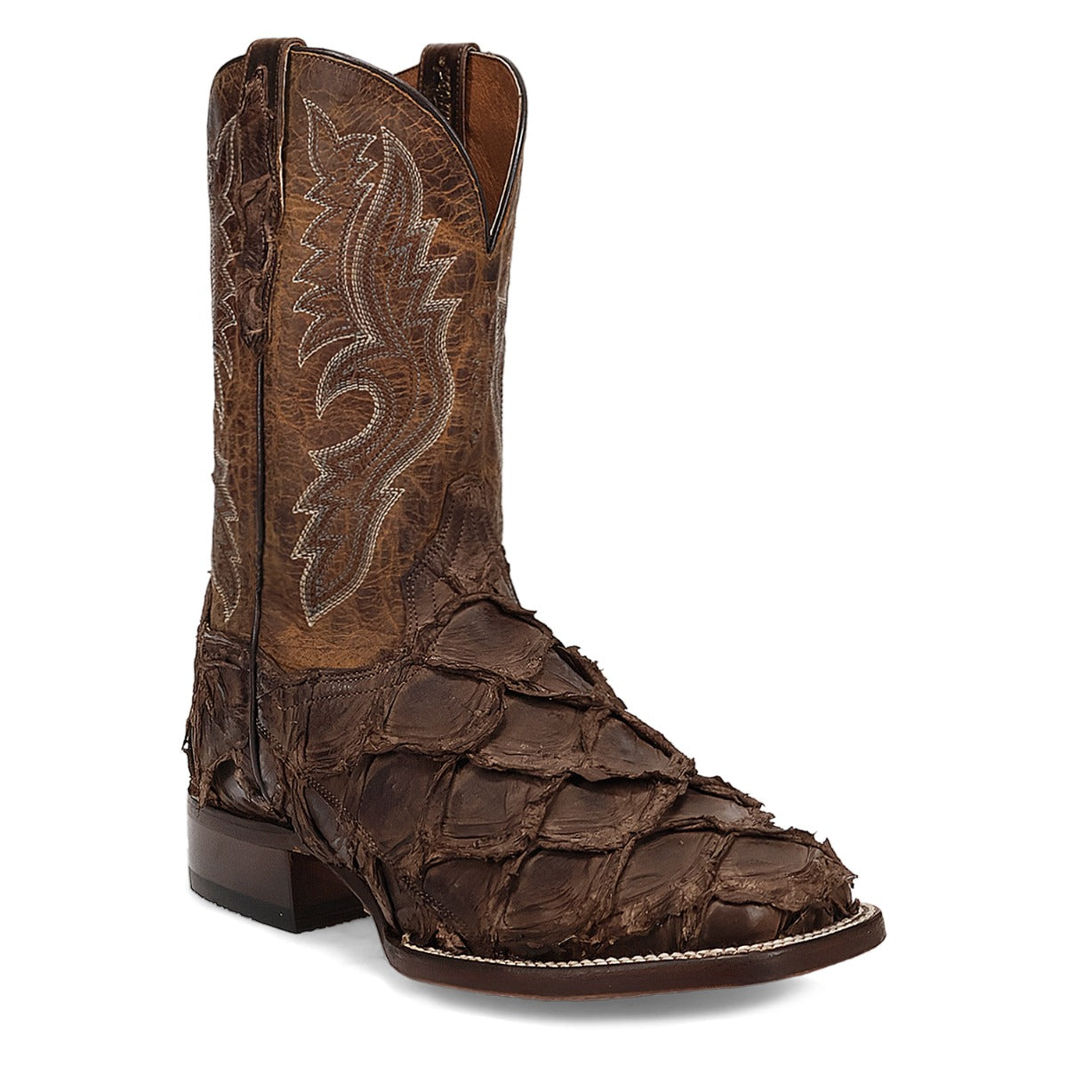 Dan Post Brown/Brown Raymond 11 inch Shaft Men's Pirarucu Broad Square Toe Boots DP5011
